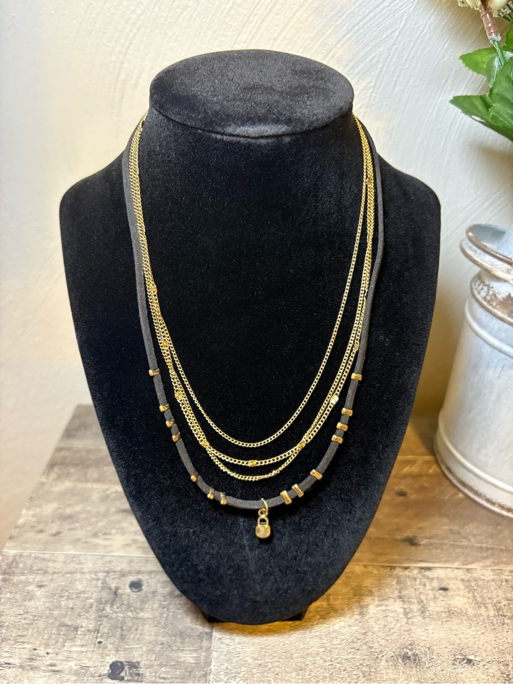 Layered Gold and Black Multi-Strand Necklace - Women Jewelry